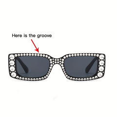 Rhinestone Sunglasses Rectangle Frame Casual Eyewear UV400