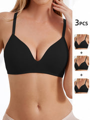3pcs Solid T Shirt Bras Comfy & Breathable Push Up Bra Women's Lingerie