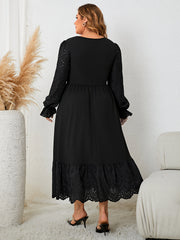 Solid Scallop Trim Flounce Sleeve Maxi Dress