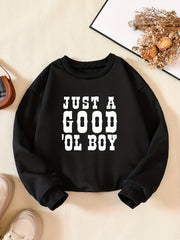 Boys Letter Print Casual Pullover Sweatshirt Long Sleeve Crew Neck Tops