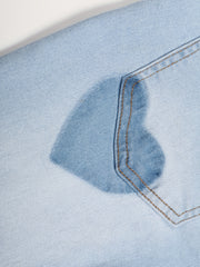 Heart Print Skinny Flared Jeans With Pockets