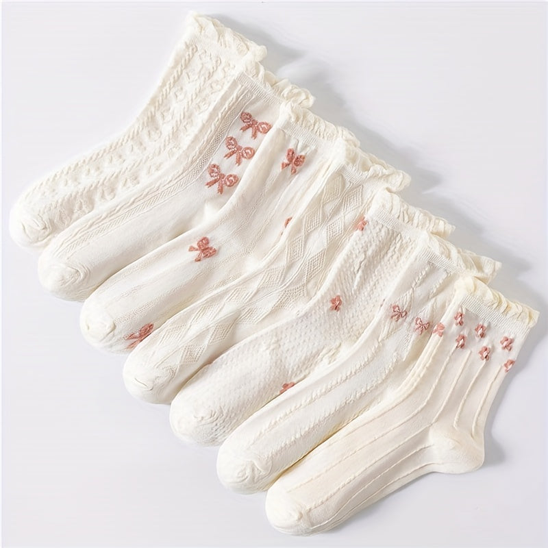 5 Pairs Bow Ruffle Socks Sweet & Mid Tube Socks Women's Stockings