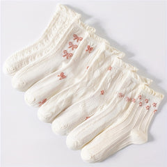 5 Pairs Bow Ruffle Socks Sweet & Mid Tube Socks Women's Stockings