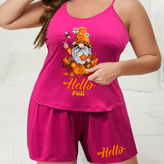 Funny Dwarf & Pumpkin Print Cami Top & Shorts Set