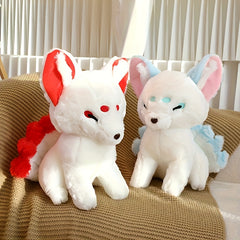 Realistic Sitting Fox Plush Toy Two Tone & Red Stuffed Animal