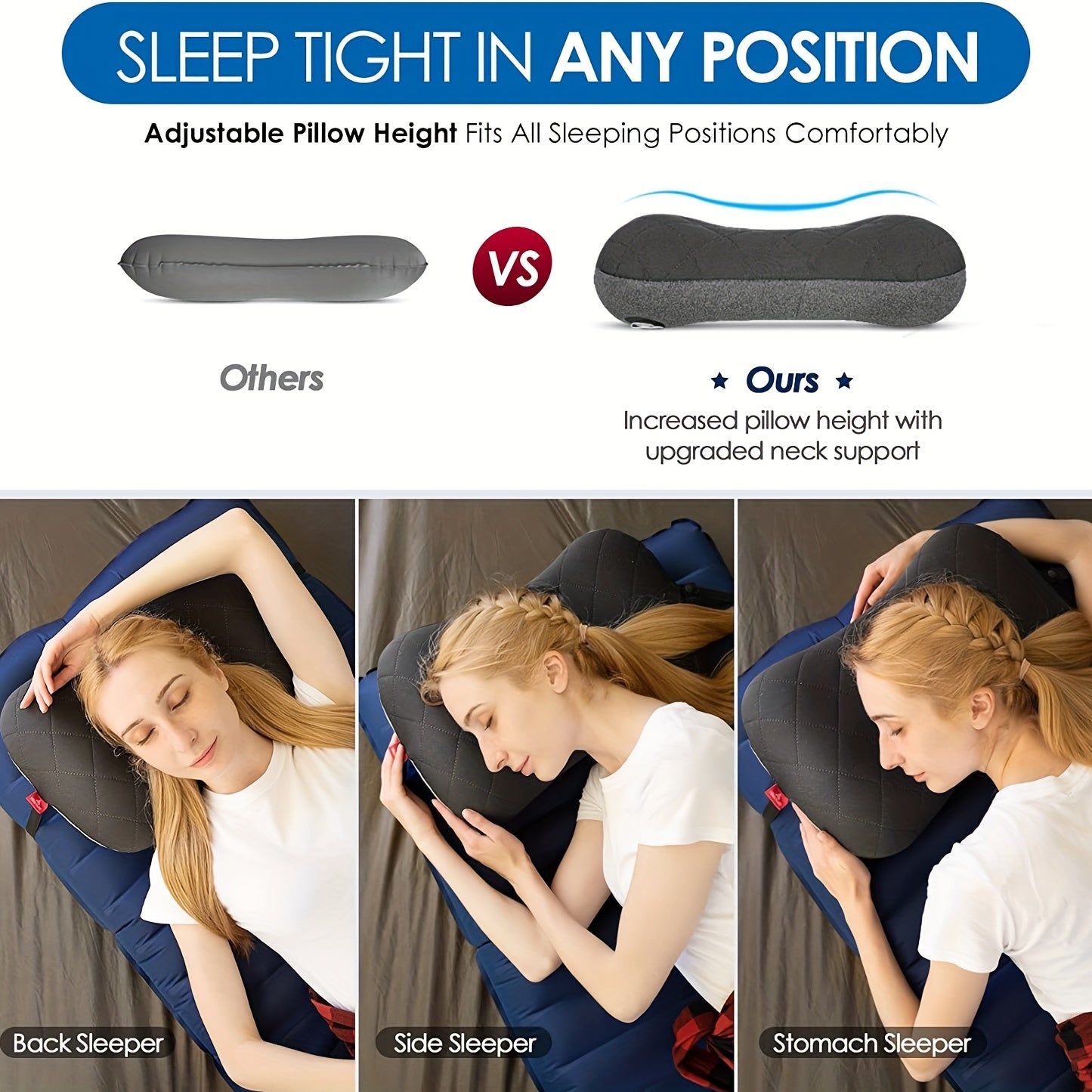 Ultralight Camping Pillow Neck Lumbar Support Removable Cover