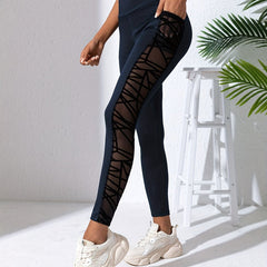 Mesh Stitching Pocket Sports Leggings High Waist Slimming Yoga Fitness Pants