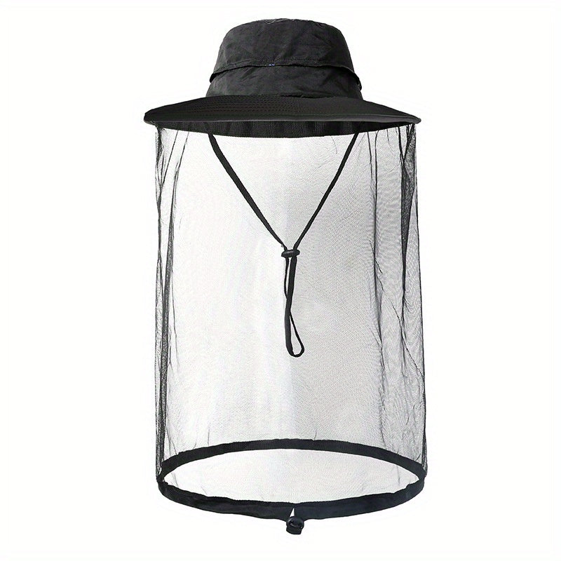 Outdoor Large Brim Sunshade Hat with Mesh Mask Protective Fishing Hat