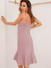 Floral Ruffle Lounge Dress V Neck Lace Up Slip Home Dress Women's Loungewear