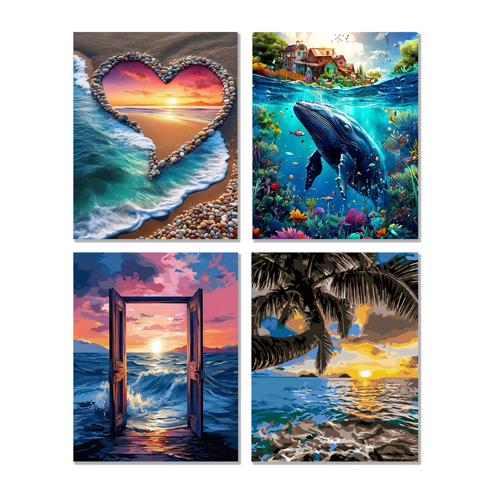 Set of 4 Ocean World Whale Beach Paintings 40x50 Unframed
