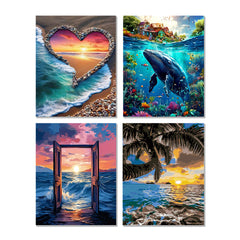 Set of 4 Ocean World Whale Beach Paintings 40x50 Unframed