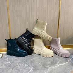 Women's Platform Ankle Rain Boots Zipper Waterproof Shoes