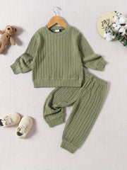 Toddler Girl's Knitted Jacquard 2pcs Outfit Set Solid Casual Clothes