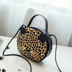 Girls Casual Cartoon Sequin Leopard Print Cat Messenger Bag