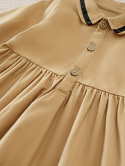 Striped Lapel Long Sleeve Baby Girls Dress