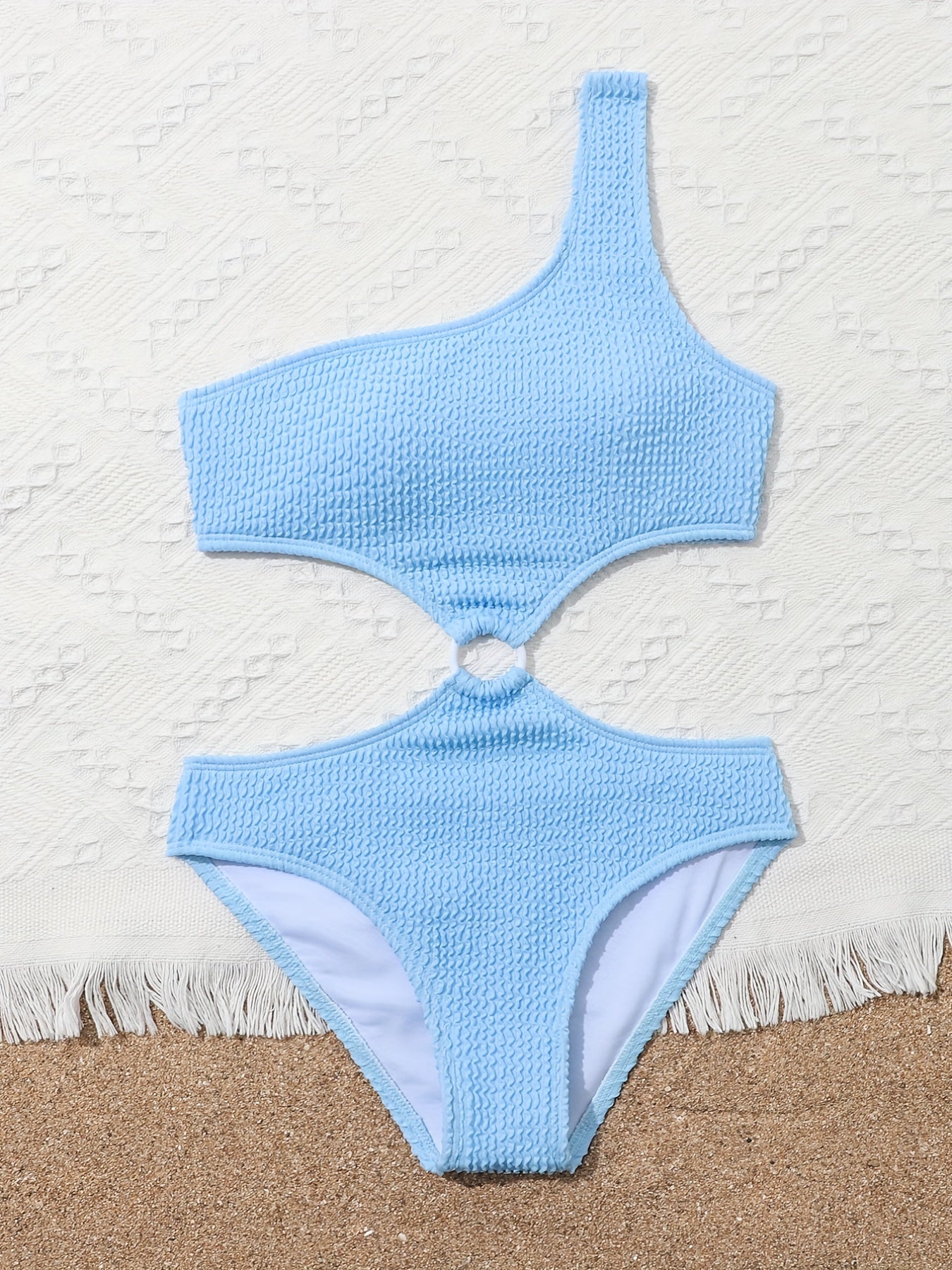 Girls One Piece Swimsuit with One Shoulder Round Ring