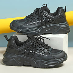 Faux Leather Mesh Running Shoes Retro Heighten Chunky Sneakers