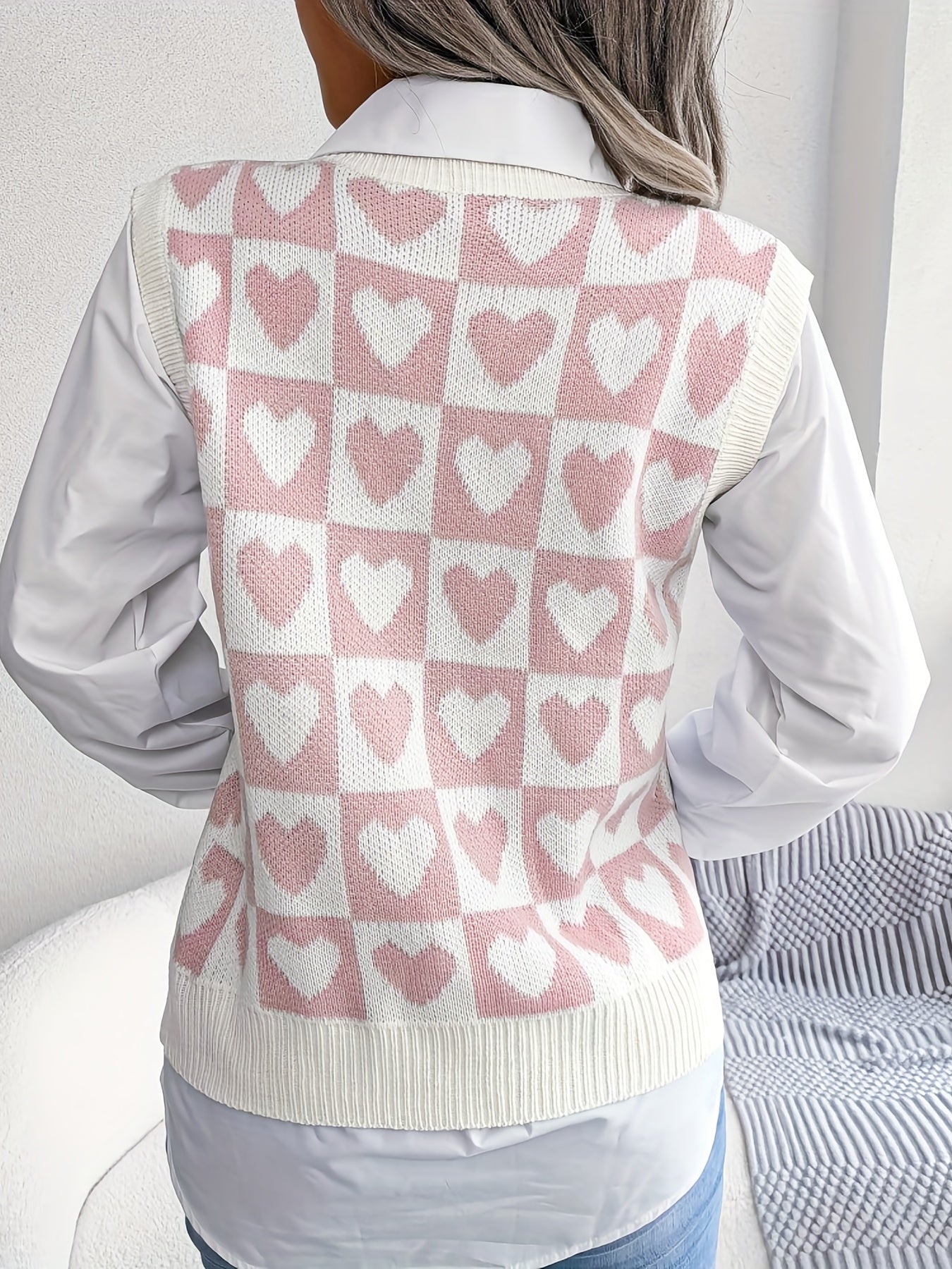 Sleeveless V-Neck Sweater Vest Loose Knit Casual Fall Winter