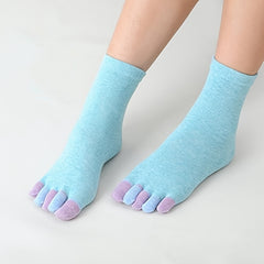 6 Pairs Women's Toe Socks Cotton Crew Sock Five Finger Socks