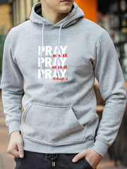 PRAY Print Hoodie Men's Graphic Pullover Sweatshirt