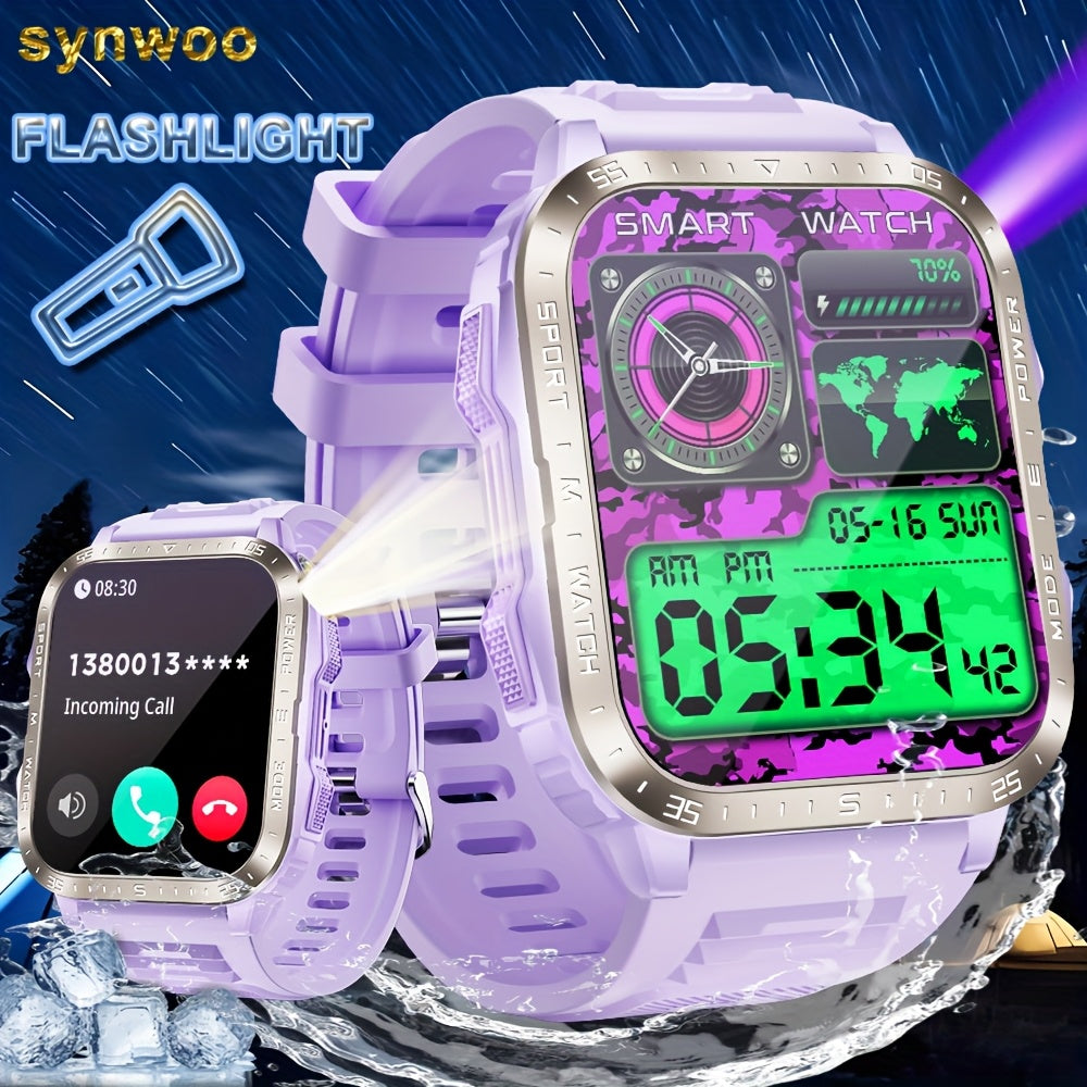 Synwoo Unisex Purple Smartwatch with LED Flashlight UV Light