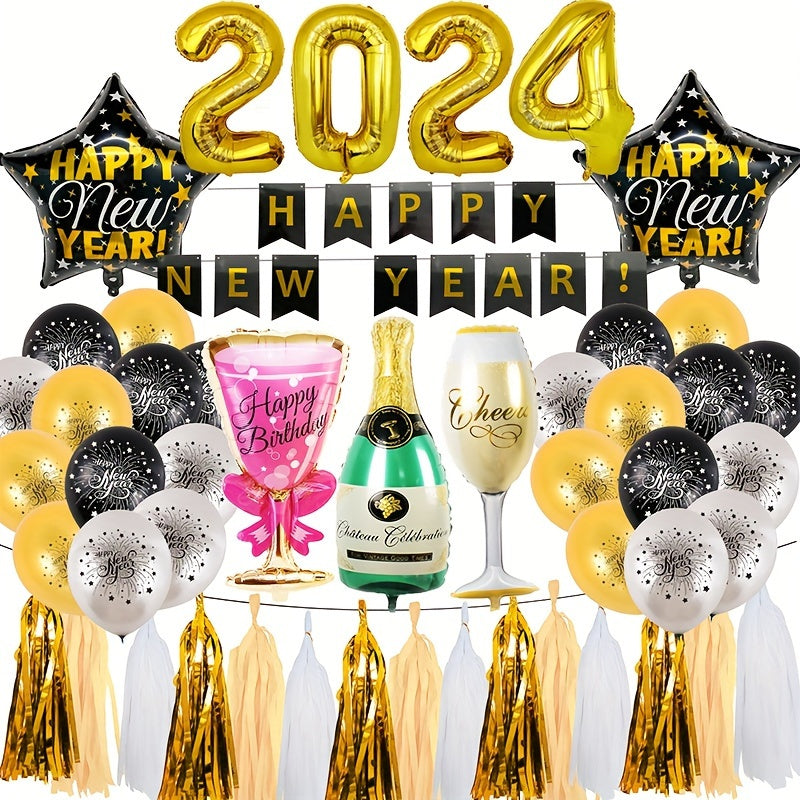 Year Balloon Round Aluminum Foil Latex Balloon Number Balloon Happy Year