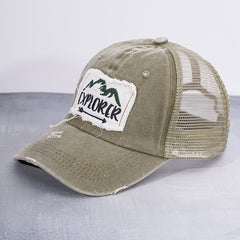 Mountain Pattern Patch Baseball Cap Washed Distressed Trucker Hat