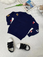 Kids Knit Sweater Cartoon Cars Graphic Print Pullover Sweater Tops