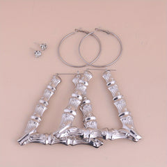 Exaggerated Golden & Silver Bamboo Earrings Set