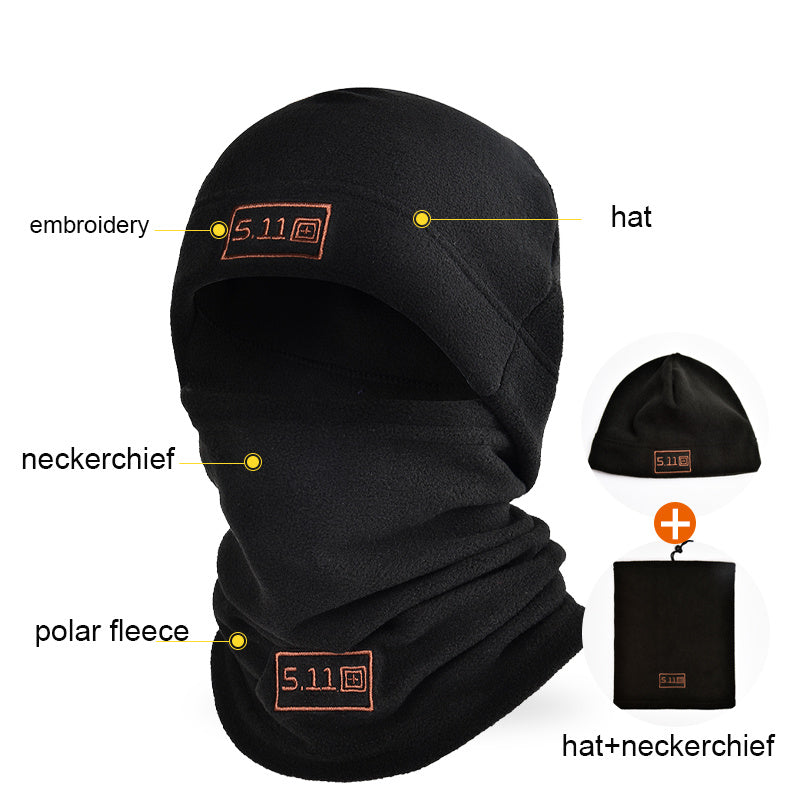 Winter Men Polar Fleece & Scarf Cap Warm Wool Neck Sport Hat