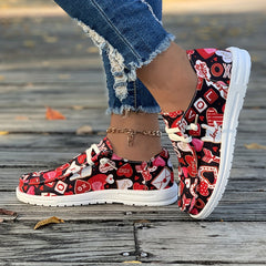 Heart Print Canvas Shoes for Women Slip on Walking Flats