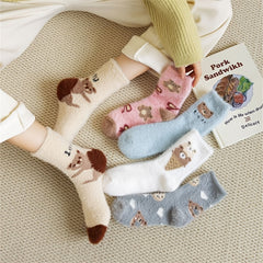 5 Pairs Bear Print Socks Warm Women's Stockings Hosiery