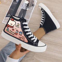 Christmas Cartoon Print Plush Lined Thermal Chunky Canvas Sneakers