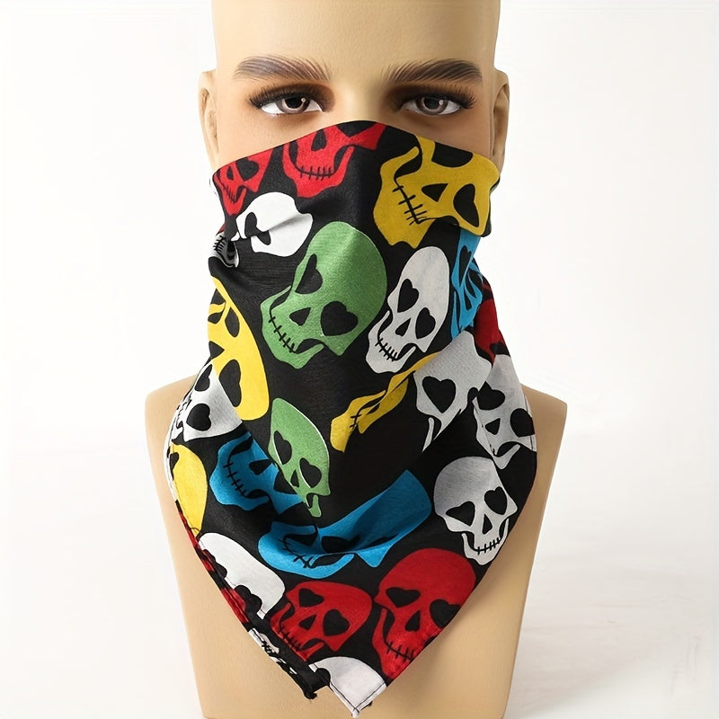 Men's Skull Print Square Scarf for Outdoor Party