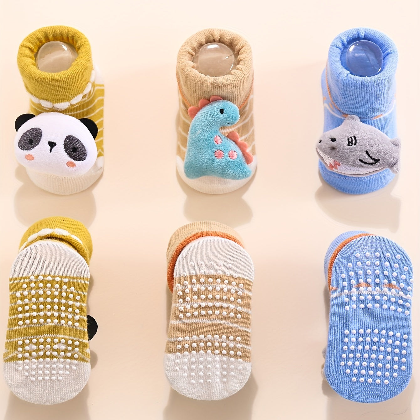 3 Pairs Baby Girls Kid Anti-Skid Floor Socks with Dinosaur Bear Panda Whale Doll