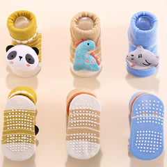 3 Pairs Baby Girls Kid Anti-Skid Floor Socks with Dinosaur Bear Panda Whale Doll