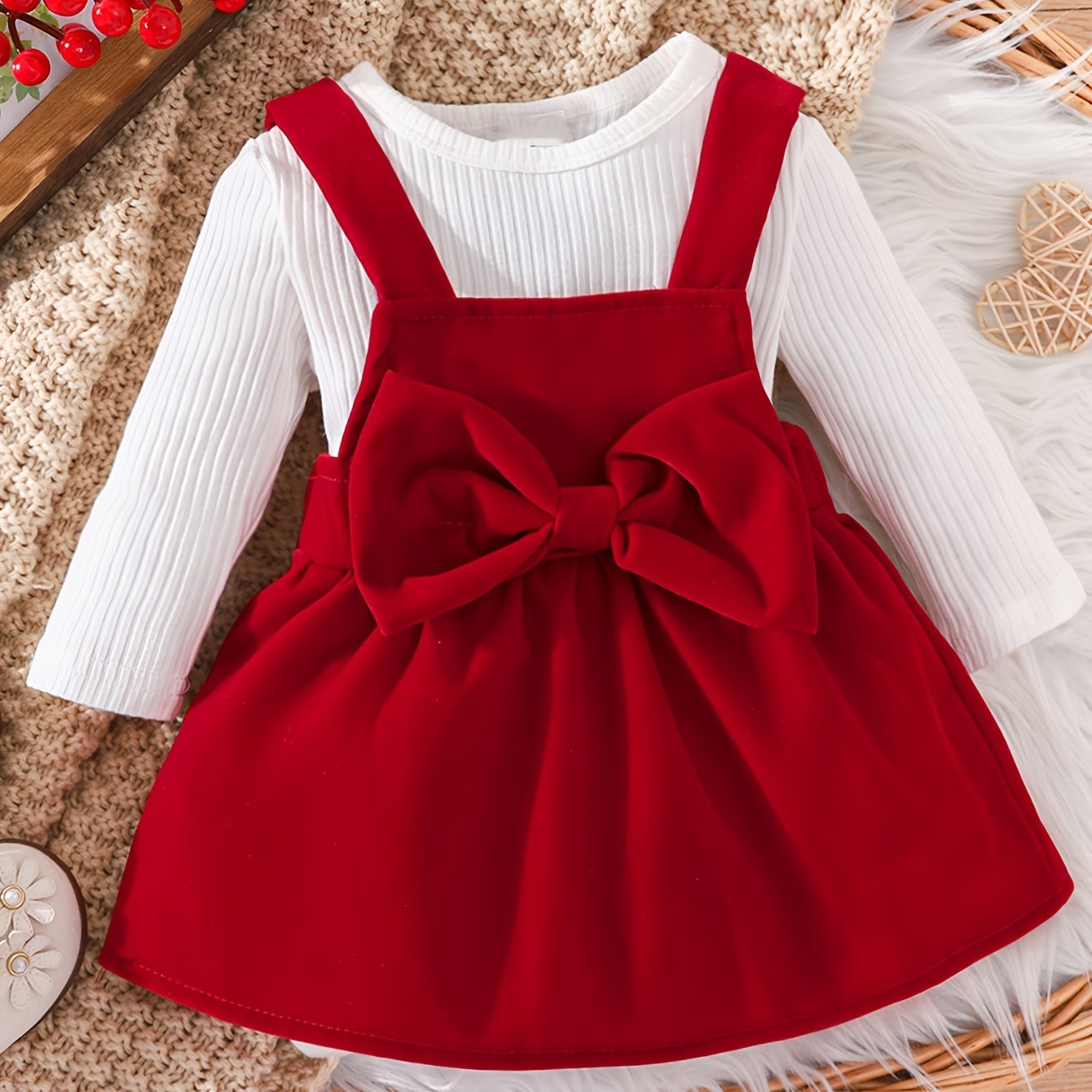 Toddler Girl Long Sleeved Romper Top and Suspender Skirt Set