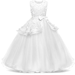 Girls Wedding Pageant Dress Long Tulle Bow