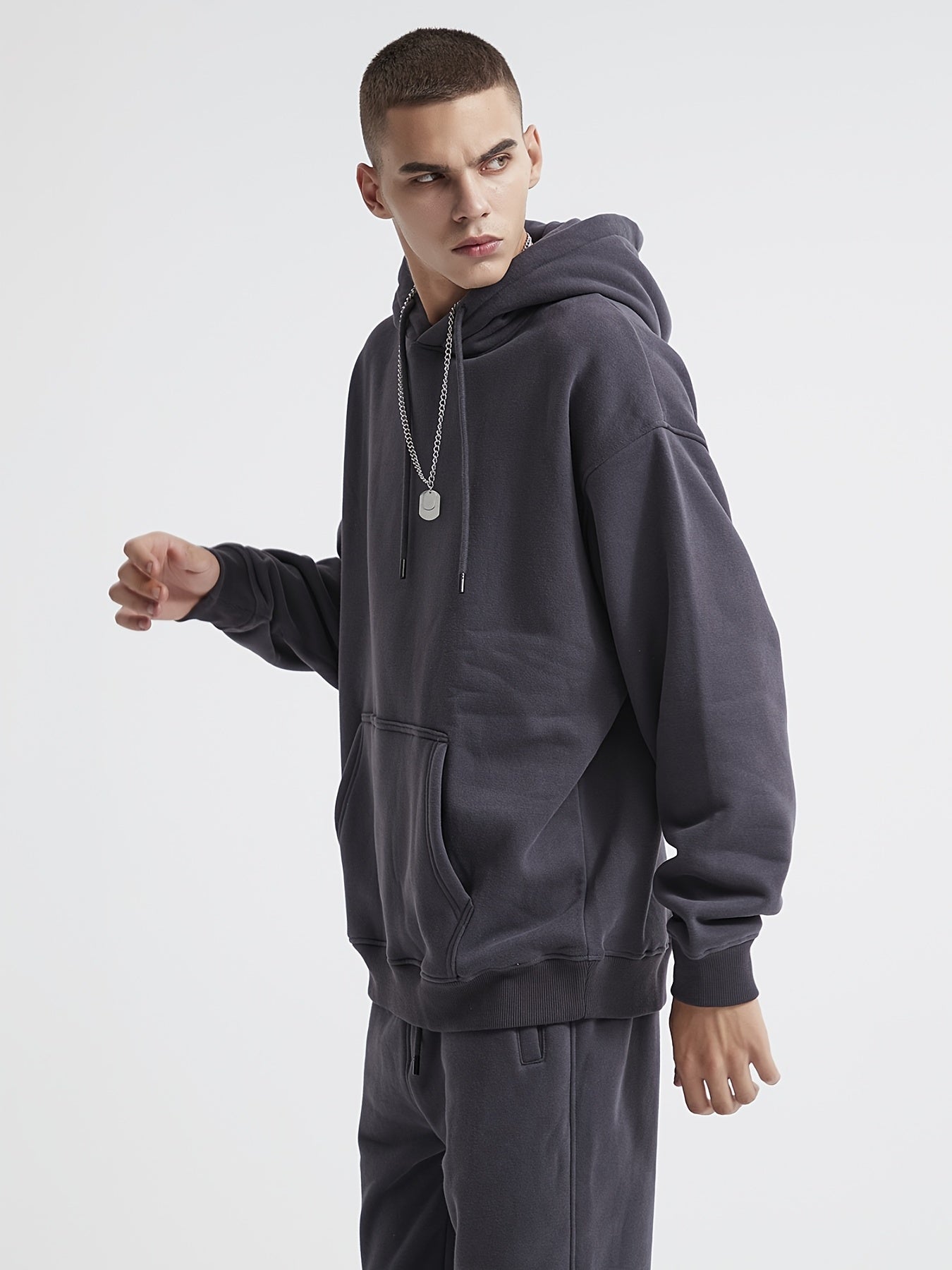 MINIPIGGY Men's Dark Gray Sports Hoodie with Pocket