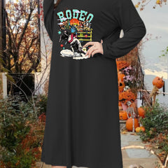 Western Style Lounge Dress Women's Plus Cowboy Print Long Sleeve