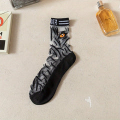 5 Pairs Letter Print Socks Comfy & Breathable Sheer Mesh Women's Stockings