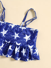2pcs Baby Girls Star Print Camisole Top & Striped Shorts Swimsuit