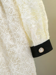 Floral Lace Dress with Bow Front Long Sleeve for Girls