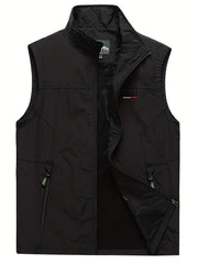 Men's Cargo Vest with Zipper Pockets - Outdoor Stand Collar Outwear
