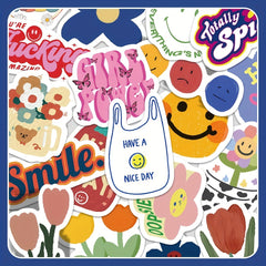 90 Flower Smiley Stickers Small Fresh Waterproof Stickers