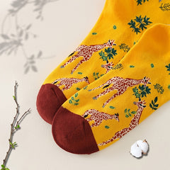 Colorblock Giraffe & Leaf Print Socks for Women