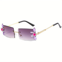 European American Diamond Rimless Sunglasses Multicolor Gradient Men's