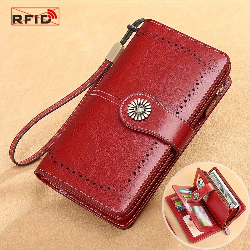 Red Split Leather Women's Wallet with Detachable Wristlet