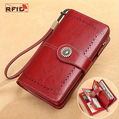 Red Split Leather Women's Wallet with Detachable Wristlet