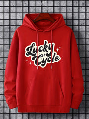 Men's Lucky Cycle Print Hoodie Slightly Stretch Drawstring Hooded Sweatshirt